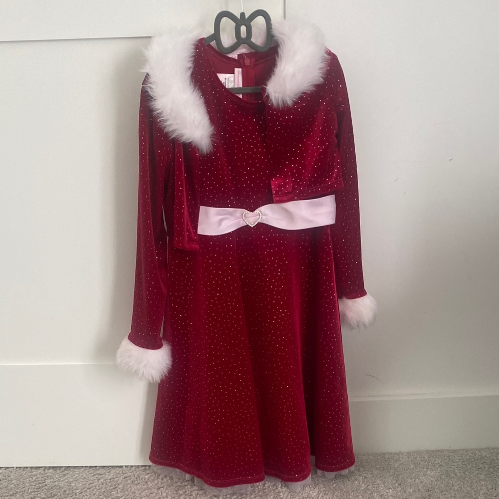 Bonnie Jean Red Velvet Dress with White Trim